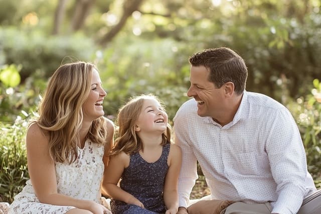 Glückliche Familie beim Lachen im Freien